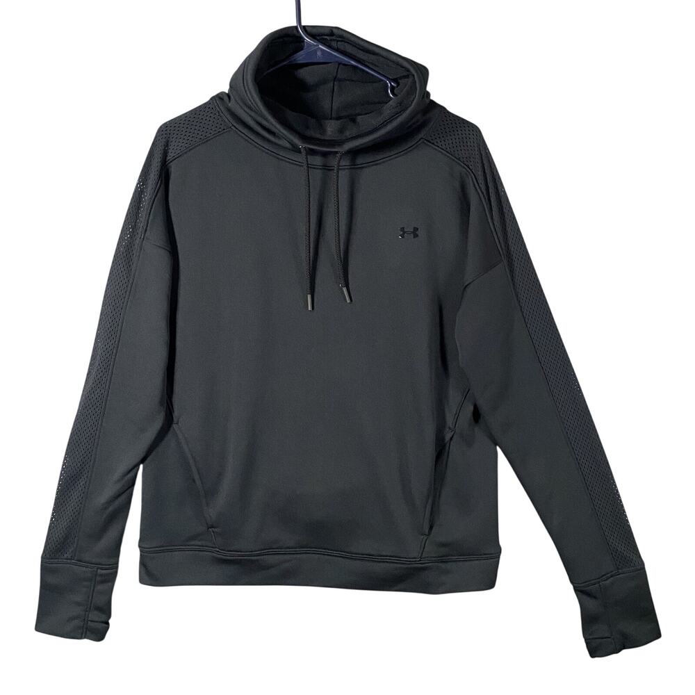 Under Armour Loose Fit Crowl Neck Pullover Sweatshirt Black Womans Size Medium
